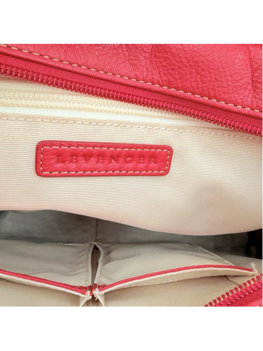 LEVENGER Red Pebbled LEATHER Large Tote Shoulder Work Bag Top Zip